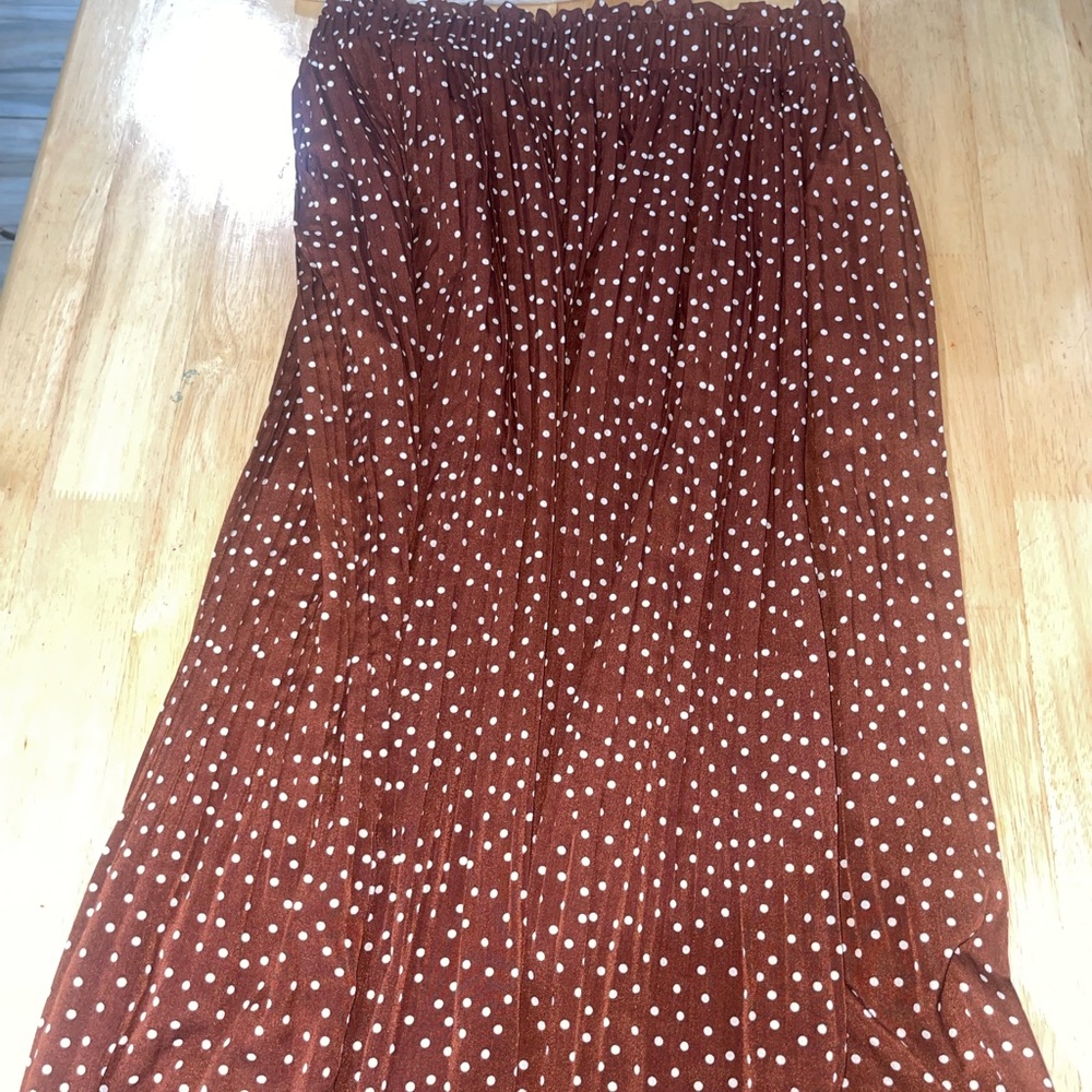 Rust Polka Dot Pleated Maxi Skirt - Women